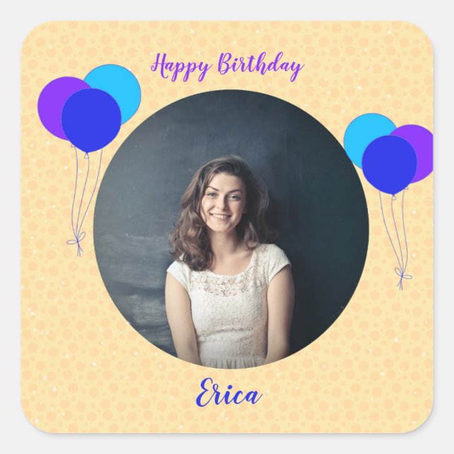Sticker Carré Joyeux ballons d'anniversaire Photo personnalisée  (Devant)