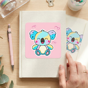 Sticker Carré Joyeux bébé koala souriant ours avec coeur d'amour