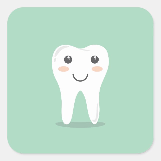 Sticker Carré Joyeux blanc Kawaii Cartoon Sweet Tooth Caractère (Devant)