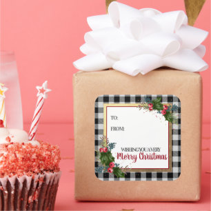 Sticker Carré Joyeux Buffalo Check Aquarelle Holly