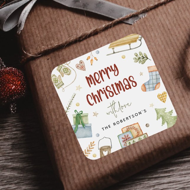 Sticker Carré Joyeux cadeau de Noël Festif (Créateur téléchargé)