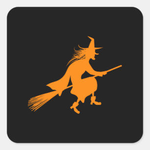 Sticker Carré Joyeux cadeau Halloween sorcière silhouette