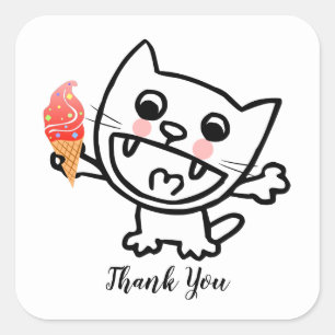 Sticker Carré Joyeux Chat Avec Crème De Glace