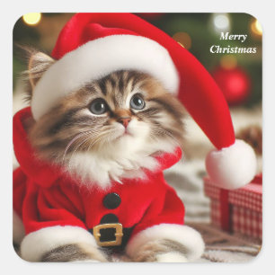 Sticker Carré Joyeux chat de Noël