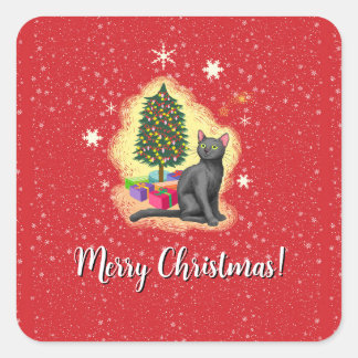 Sticker Carré Joyeux chat de Noël