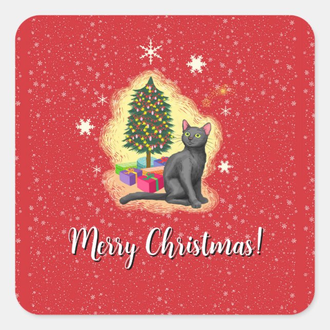 Sticker Carré Joyeux chat de Noël (Devant)