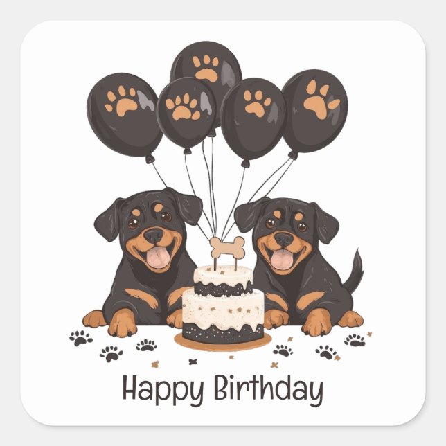 Sticker Carré Joyeux chien Rottweiler d'anniversaire (Devant)