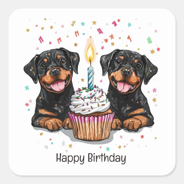 Sticker Carré Joyeux chien Rottweiler d'anniversaire (Devant)
