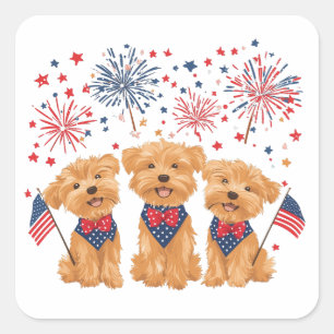 Sticker Carré Joyeux Chiens 4 juillet Yorkie