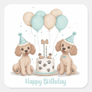 Sticker Carré Joyeux Chiens de caniche normaux d'anniversaire