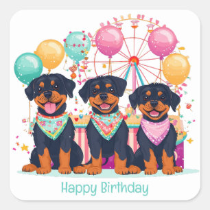 Sticker Carré Joyeux Chiens Rottweiler D'Anniversaire À Un Carna