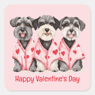 Sticker Carré Joyeux Chiens Schnauzer de la Journée des Valentin
