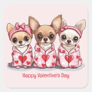 Sticker Carré Joyeux Chihuahua Dogs de la fête des Valentines