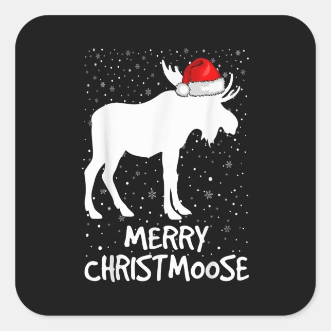 Sticker Carré Joyeux Christmoose Drôle Casquette Père Noël Chris (Devant)