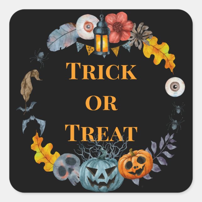 Sticker Carré Joyeux Citrouille du Costume Halloween (Devant)