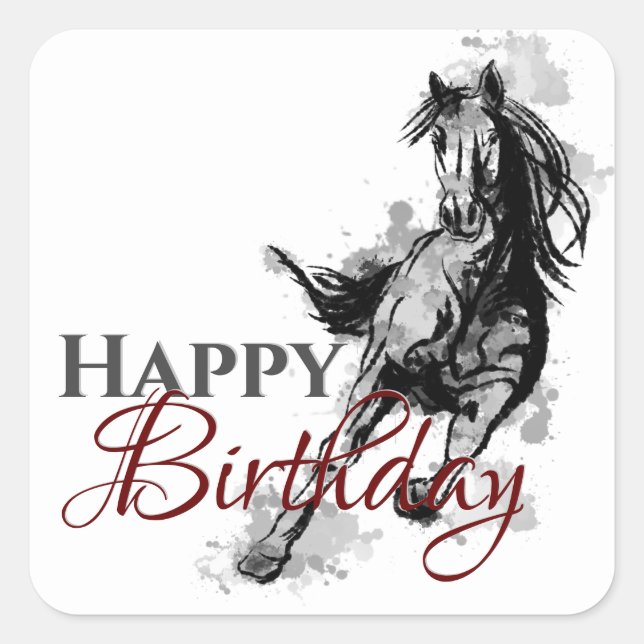 Sticker Carré Joyeux Croquis d'anniversaire Galloping Horse (Devant)