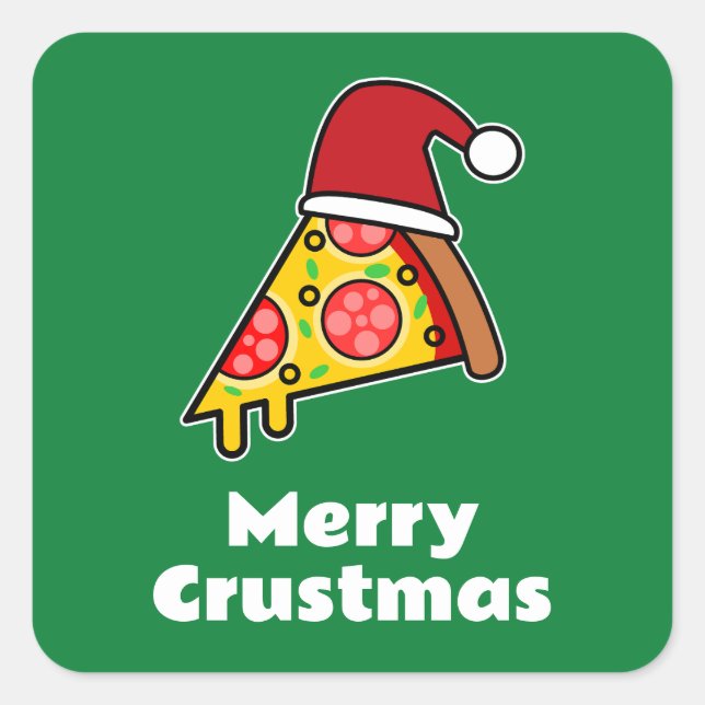 Sticker Carré Joyeux Crustmas FUNNY PIZA SLICE PÈRE NOËL (Devant)