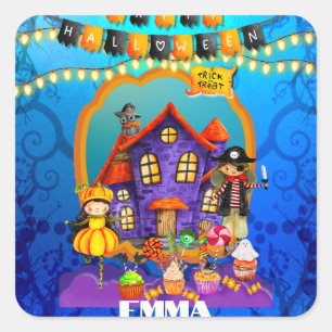 Sticker Carré Joyeux déguisement d'Halloween Fête d'enfants Célé