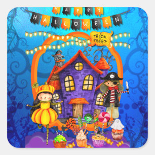 Sticker Carré Joyeux déguisement d'Halloween Fête d'enfants Célé