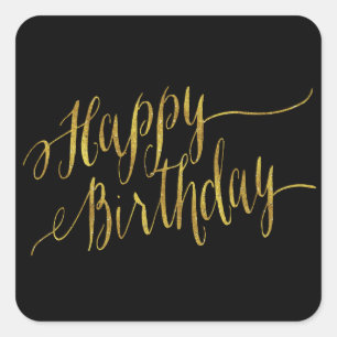 Sticker Carré Joyeux devis d'anniversaire Gold Faux Foil