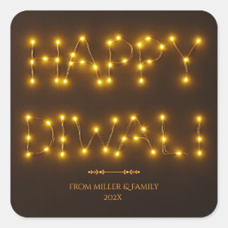 Sticker Carré Joyeux Diwali lumineux à cordes chaudes