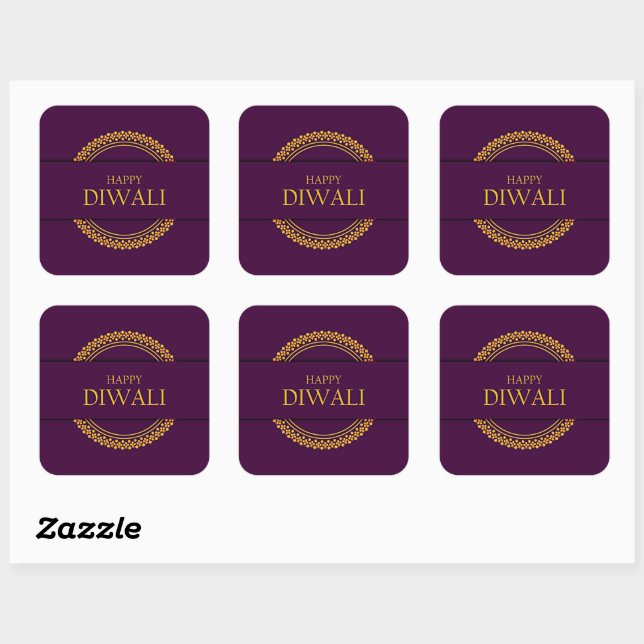 Sticker Carré Joyeux Diwali violet or élégant moderne (Feuille)