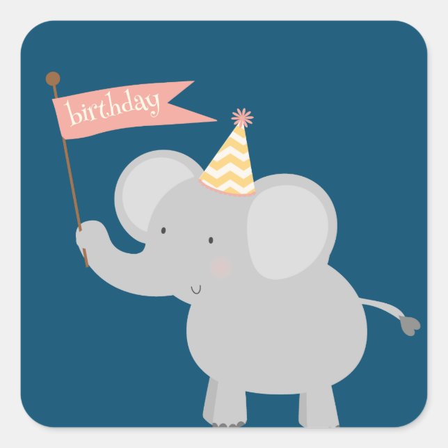 Sticker Carré Joyeux éléphant d'anniversaire (Devant)