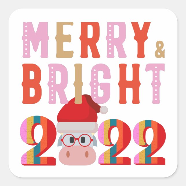 STICKER CARRÉ JOYEUX ET BRIGHT PÈRE NOËL HEUREUX NOUVEL AN 2022 (Devant)