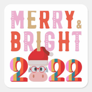 STICKER CARRÉ JOYEUX ET BRIGHT PÈRE NOËL HEUREUX NOUVEL AN 2022