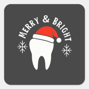 Sticker Carré Joyeux et brillant dentiste dentaire Noël