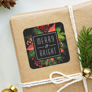 Sticker Carré Joyeux et lumineux Noël heureux de vacances