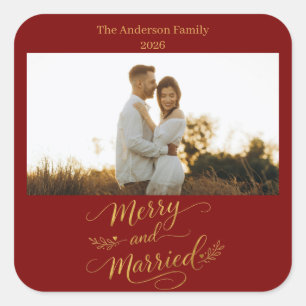 Sticker Carré Joyeux et Mariés Noël de Mariage Personnalisé
