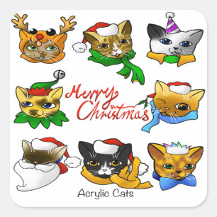 Sticker Carré Joyeux félins de Noël