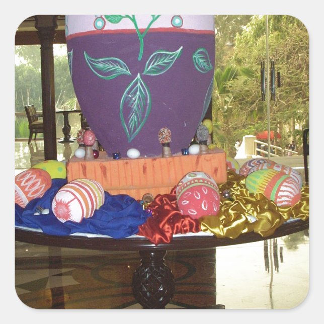 Sticker Carré Joyeux Festival Printemps Pâques OEufs colorés Art (Devant)