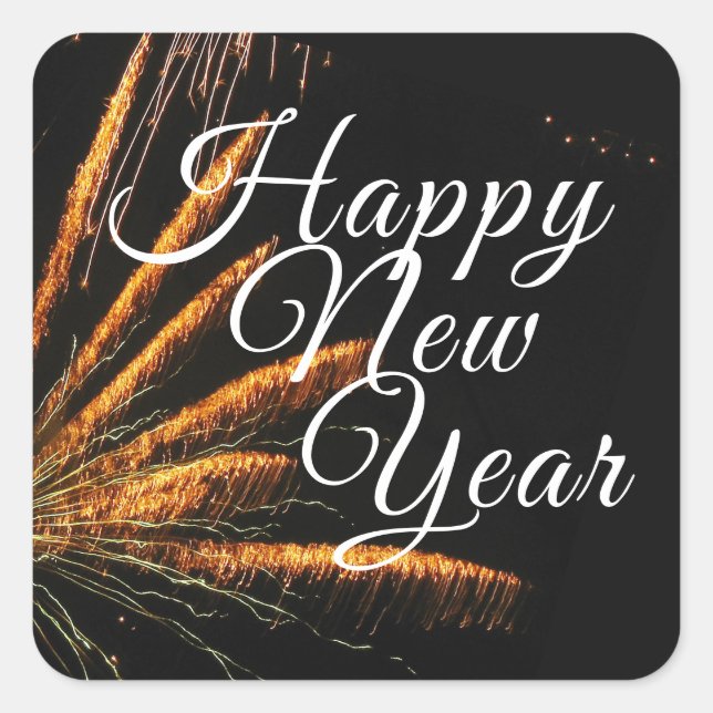 Sticker Carré Joyeux feu d'artifice festif du Nouvel An (Devant)