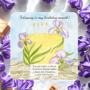 Sticker Carré Joyeux gâteau d'anniversaire Iris de février