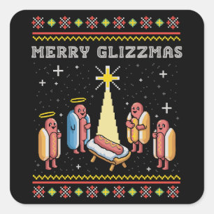 Sticker Carré Joyeux Glizzmas Noël dégueu Hot Dog Xmas