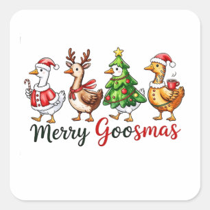 Sticker Carré Joyeux Goosemas Père Noël Oie portant un chapeau d