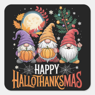 Sticker Carré Joyeux Hallothanksmas Amoureux des Gnomes Hallowee