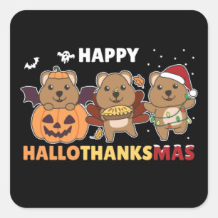 Sticker Carré Joyeux Hallothanksmas Quokkas Christmas Quokka