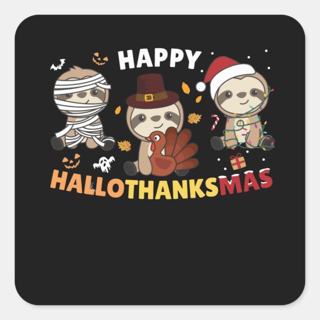 Sticker Carré Joyeux Hallothanksmas Sloth Noël (Devant)