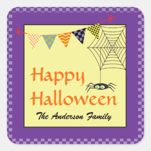 Sticker Carré Joyeux Halloween Araignée Ajouter un nom