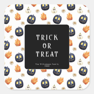 Sticker Carré Joyeux Halloween Citrouilles Cristaux de Samhain S