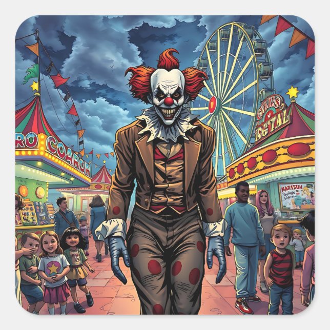 Sticker Carré Joyeux Halloween | Clown éffrayant (Devant)