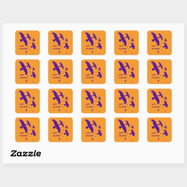 Sticker Carré Joyeux Halloween Corbeaux En Vol Silhouette Vector (Feuille)