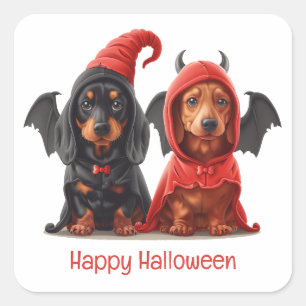 Sticker Carré Joyeux Halloween Dachshund Chiens Devil Bat