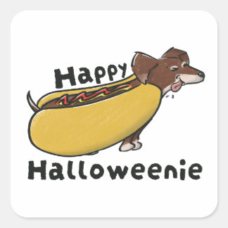Sticker Carré Joyeux Halloween Hotdog Dachshund