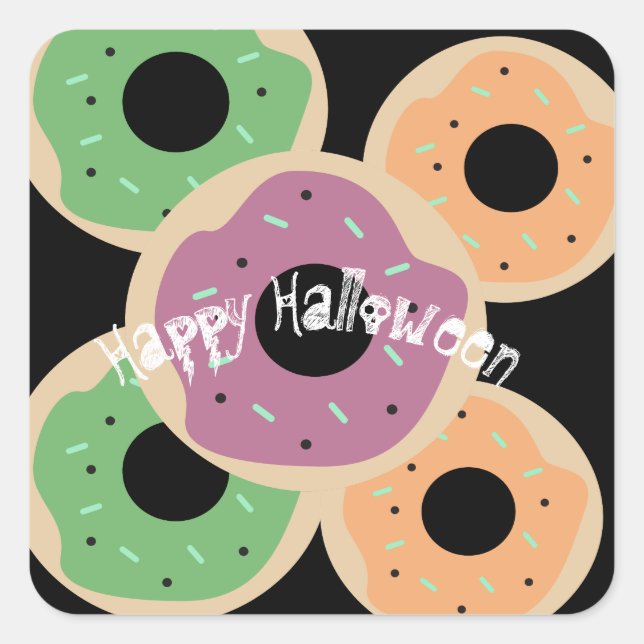 Sticker Carré Joyeux Halloween Mignons Donuts Cadeau de Fête (Devant)