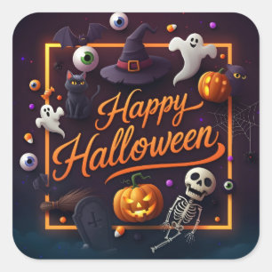 Sticker Carré Joyeux Halloween tous les éléments