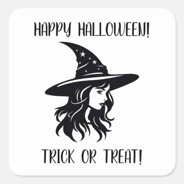 Sticker Carré Joyeux Halloween Trick ou Treat Witch en Casquette (Devant)